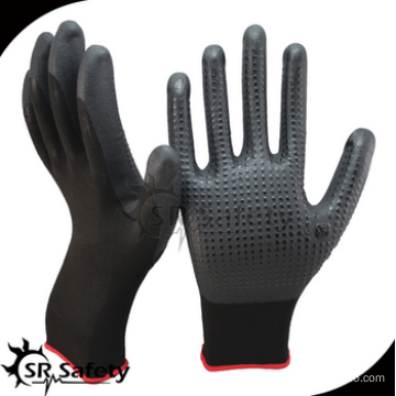 SRSAFETY cheap price/foam nitrile coated working glove with dots on palm/hand gloves